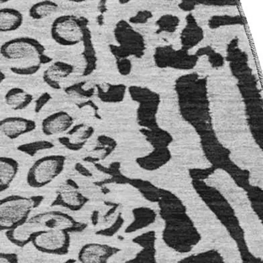 8' X 8' Gray And Black Animal Print Washable Round Rug With UV Protection Photo 3