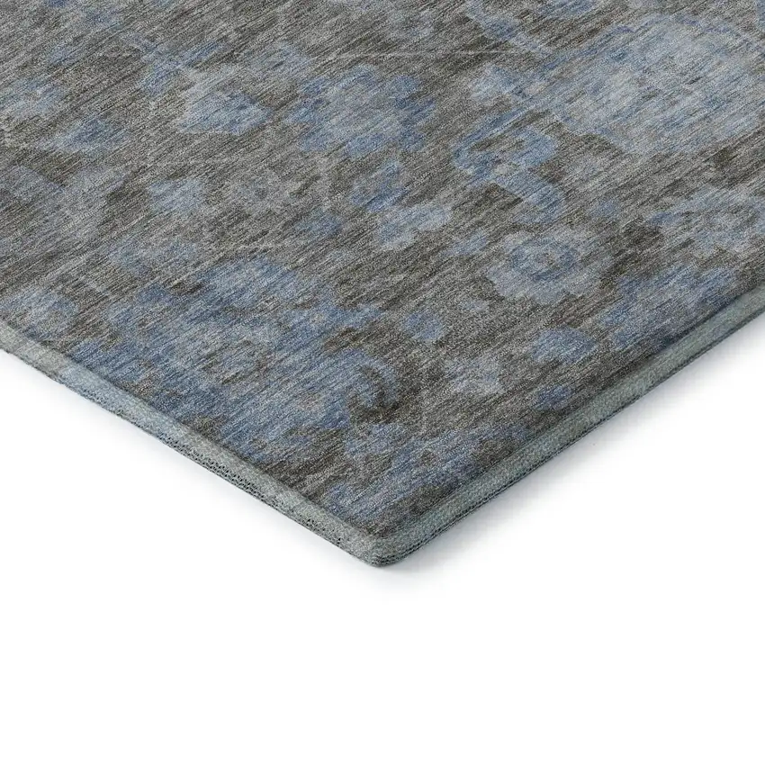 8' X 8' Gray And Blue Floral Washable Round Rug With UV Protection Photo 6