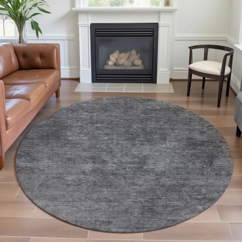 8' X 8' Gray And Charcoal Abstract Washable Round Rug With UV Protection Photo 4
