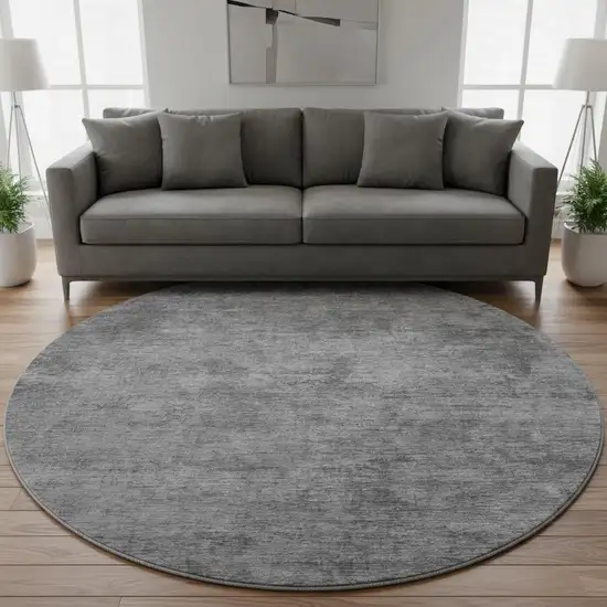 8' X 8' Gray And Charcoal Abstract Washable Round Rug With UV Protection Photo 2