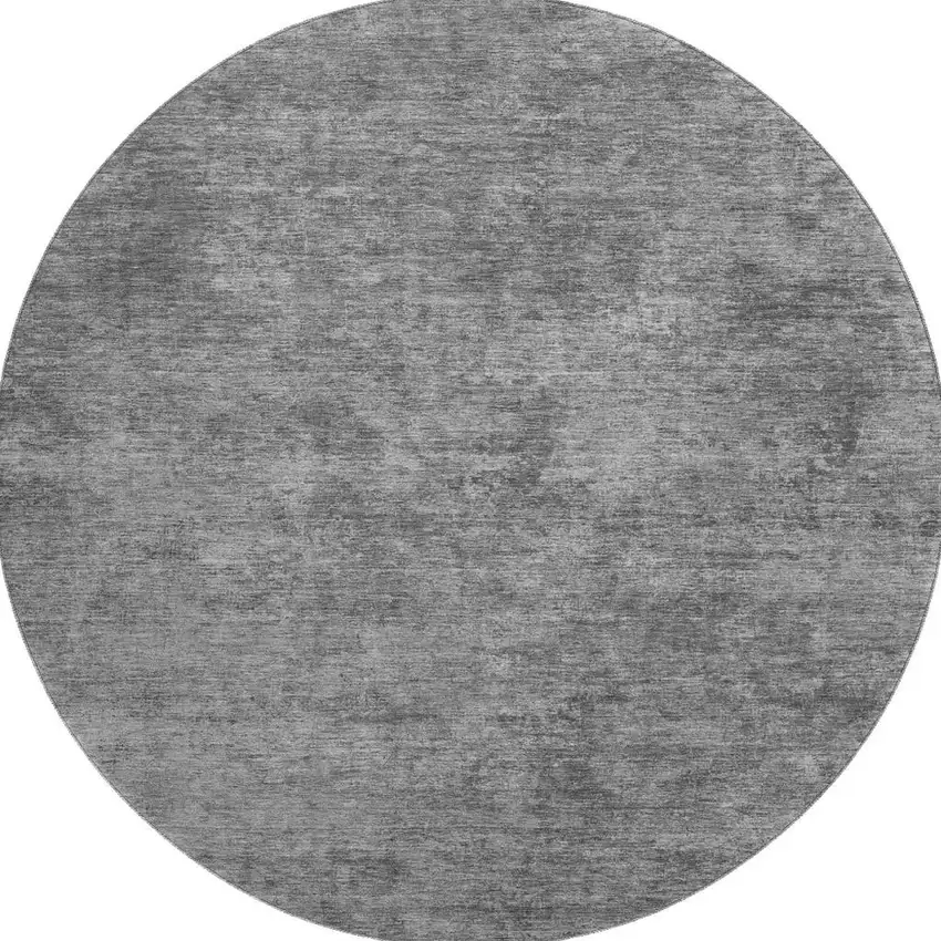 8' X 8' Gray And Charcoal Abstract Washable Round Rug With UV Protection Photo 3