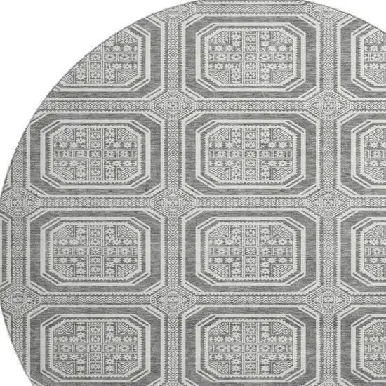 8' X 8' Gray And Ivory Geometric Washable Round Rug With UV Protection Photo 2