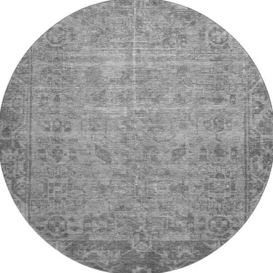 8' X 8' Gray And Silver Oriental Washable Round Rug With UV Protection Photo 2