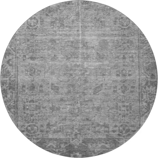 8' X 8' Gray And Silver Oriental Washable Round Rug With UV Protection Photo 3