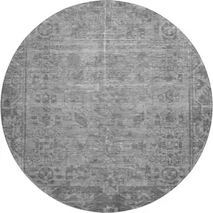 Photo of 8' X 8' Gray And Silver Oriental Washable Round Rug With UV Protection