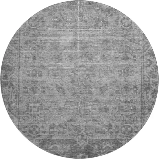 8' X 8' Gray And Silver Oriental Washable Round Rug With UV Protection Photo 1