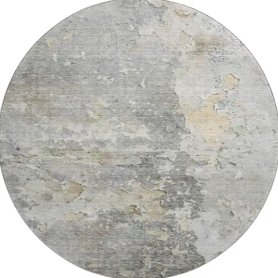 8' X 8' Gray Beige And Tan Abstract Washable Round Rug With UV Protection Photo 3