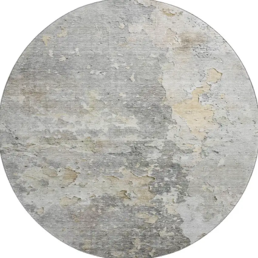 8' X 8' Gray Beige And Tan Abstract Washable Round Rug With UV Protection Photo 3