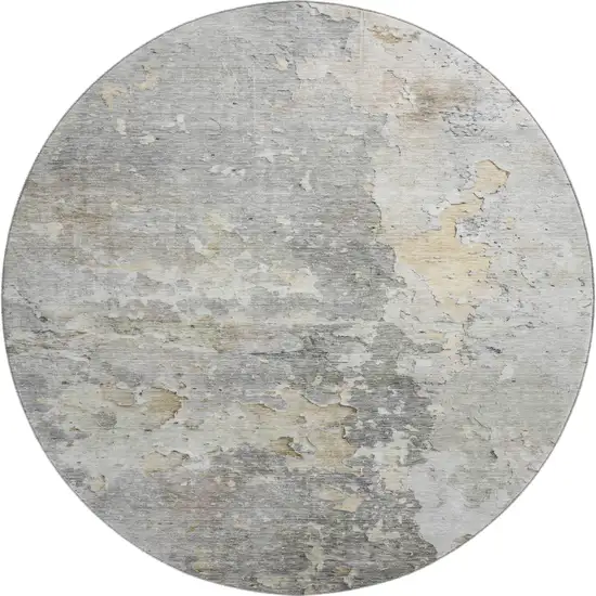 8' X 8' Gray Beige And Tan Abstract Washable Round Rug With UV Protection Photo 1