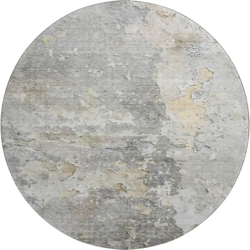 8' X 8' Gray Beige And Tan Abstract Washable Round Rug With UV Protection Photo 1