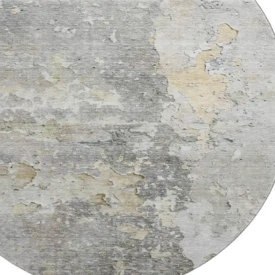 8' X 8' Gray Beige And Tan Abstract Washable Round Rug With UV Protection Photo 2
