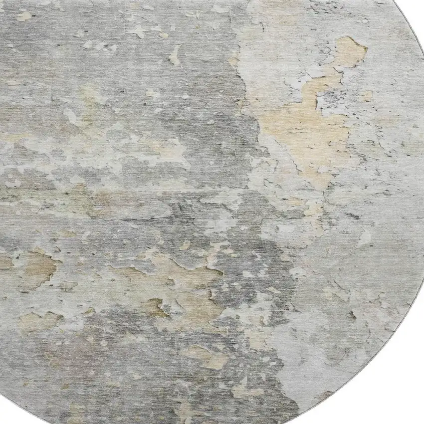 8' X 8' Gray Beige And Tan Abstract Washable Round Rug With UV Protection Photo 2