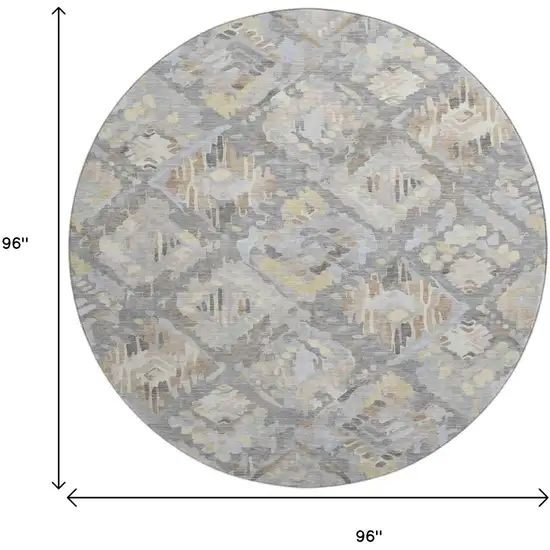 8' X 8' Gray Beige And Tan Geometric Washable Round Rug With UV Protection Photo 9