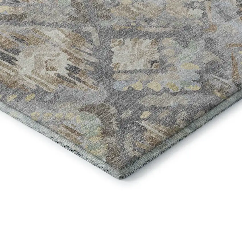 8' X 8' Gray Beige And Tan Geometric Washable Round Rug With UV Protection Photo 6