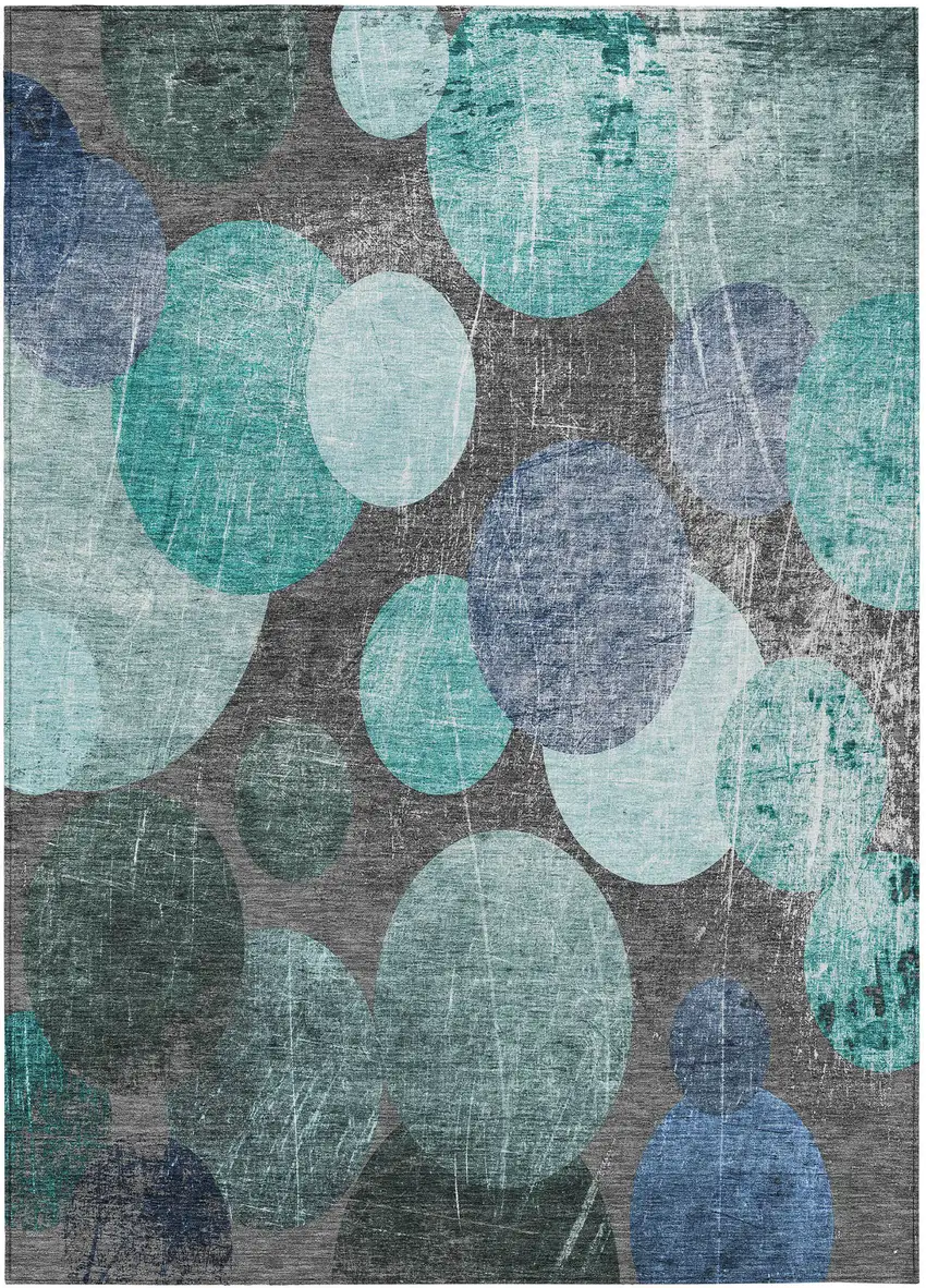 3' X 4' Gray Blue and Purple Abstract Washable Non Skid Indoor Outdoor Area Rug Photo 2