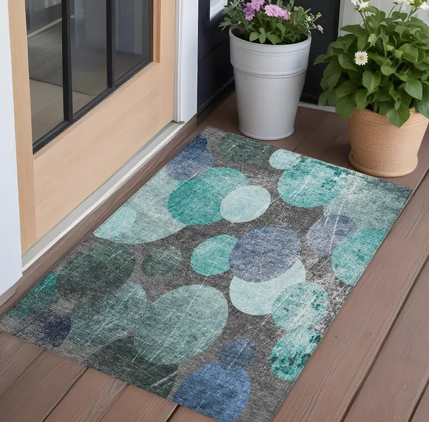 3' X 5' Gray Blue and Purple Abstract Washable Non Skid Indoor Outdoor Area Rug Photo 1
