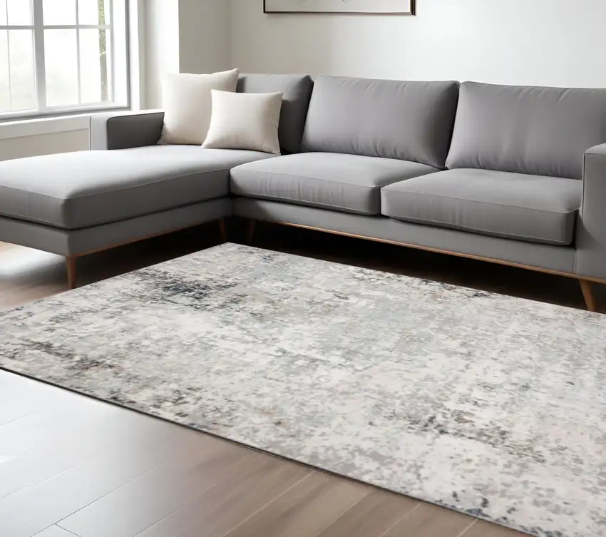Gray Cream And Taupe Abstract Stain Resistant Area Rug Photo 1
