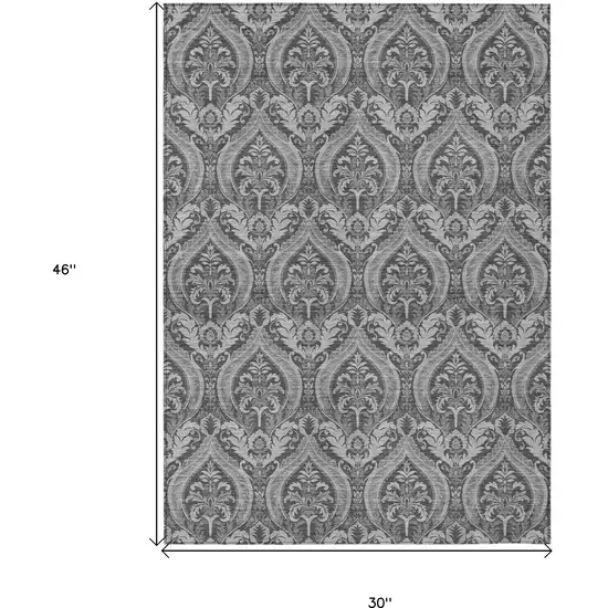 3' X 4' Gray Damask Washable Non Skid Indoor Outdoor Area Rug Photo 3
