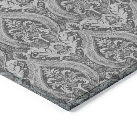 Gray Damask Washable Non Skid Indoor Outdoor Area Rug Photo 6