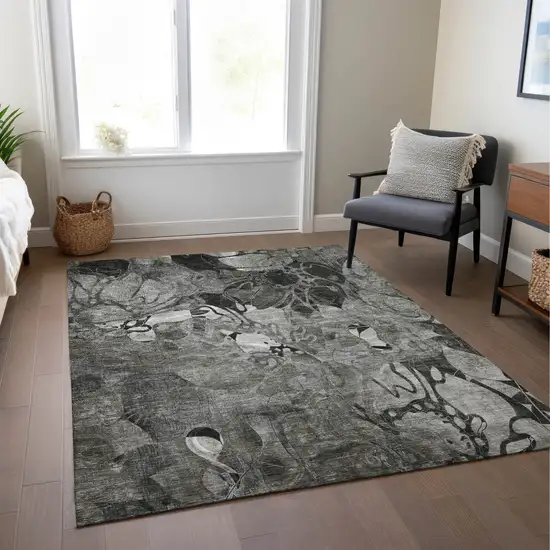 Gray Abstract Washable Indoor Outdoor Area Rug Photo 9