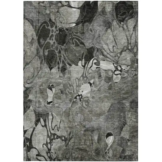 3' X 5' Gray Abstract Washable Indoor Outdoor Area Rug Photo 5