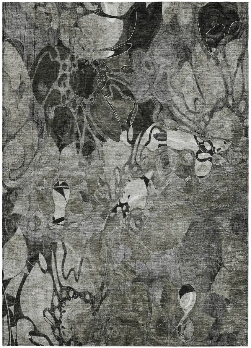 3' X 5' Gray Abstract Washable Indoor Outdoor Area Rug Photo 5