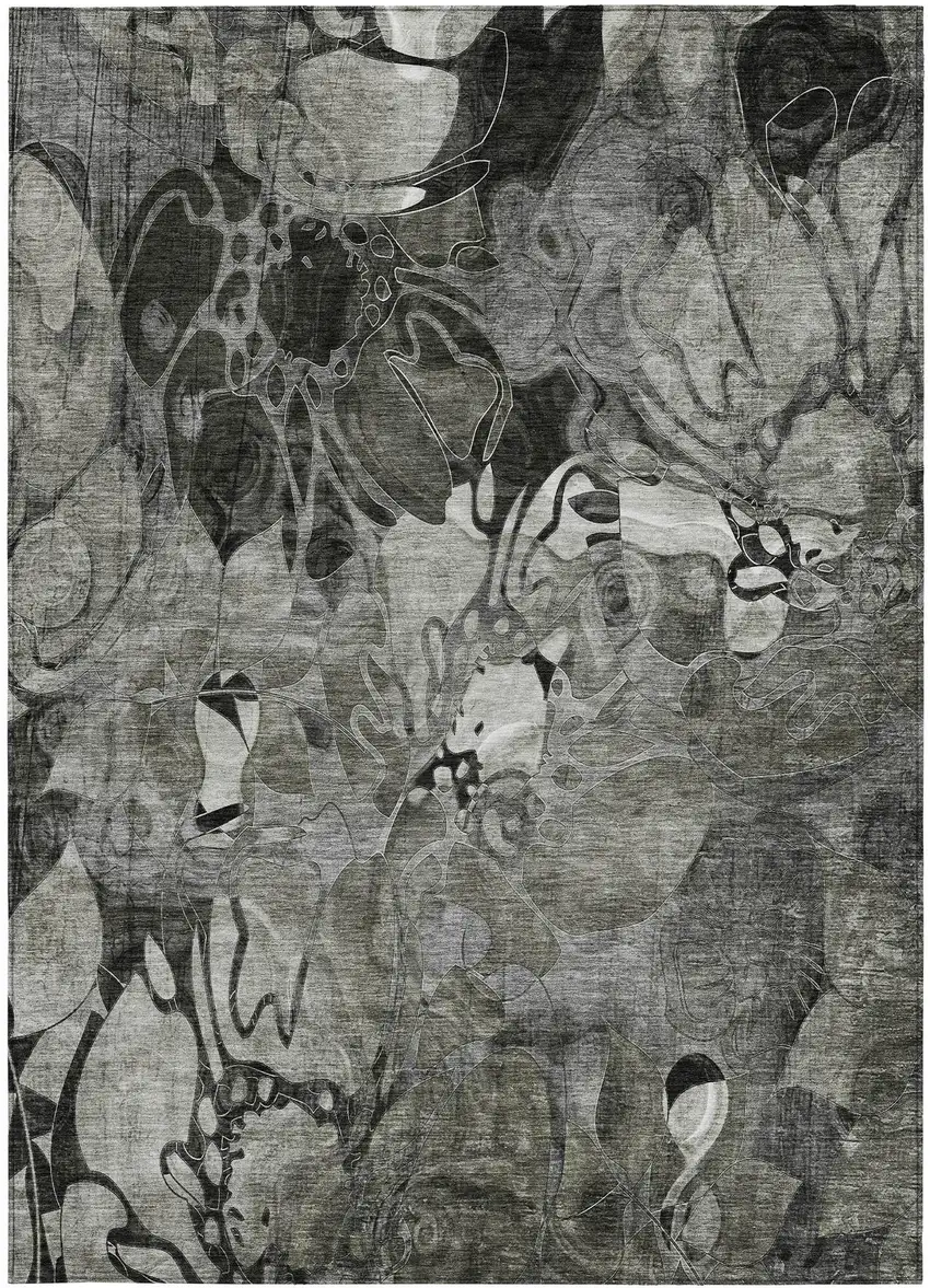 3' X 5' Gray Abstract Washable Indoor Outdoor Area Rug Photo 5