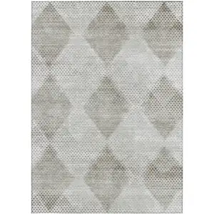 Photo of 3' X 5' Gray Geometric Washable Non Skid Indoor Outdoor Area Rug