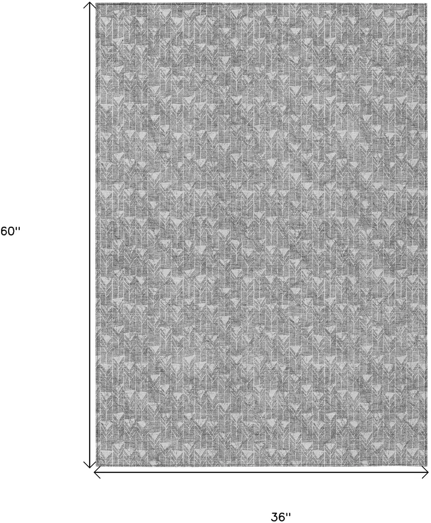 3' X 5' Gray Geometric Washable Non Skid Indoor Outdoor Area Rug Photo 3