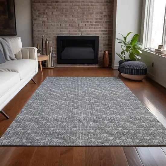 Gray Geometric Washable Non Skid Indoor Outdoor Area Rug Photo 9