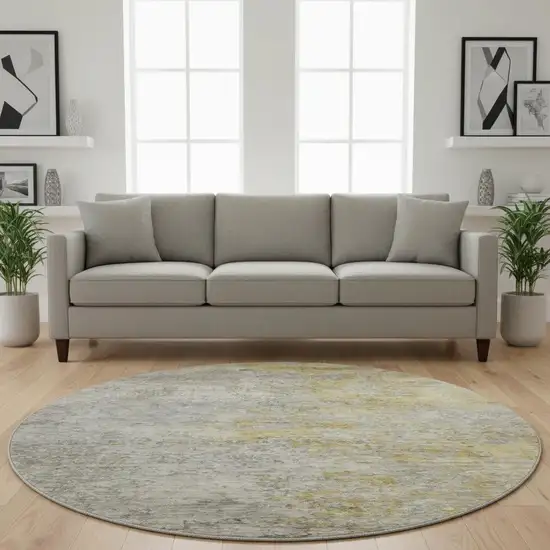 8' X 8' Gray Gold And Ivory Abstract Washable Round Rug With UV Protection Photo 2
