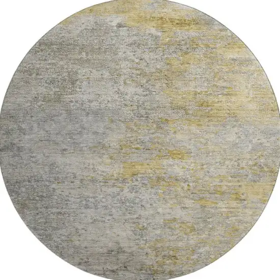 8' X 8' Gray Gold And Ivory Abstract Washable Round Rug With UV Protection Photo 2