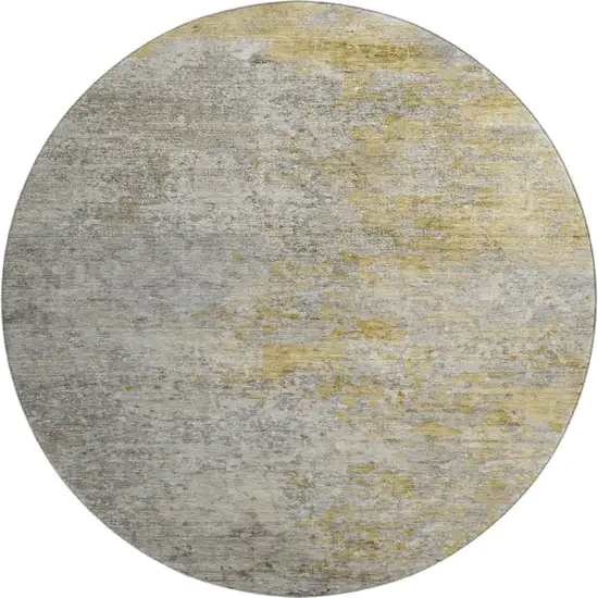 8' X 8' Gray Gold And Ivory Abstract Washable Round Rug With UV Protection Photo 1