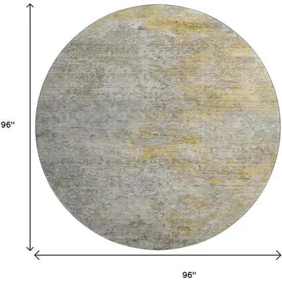 8' X 8' Gray Gold And Ivory Abstract Washable Round Rug With UV Protection Photo 8