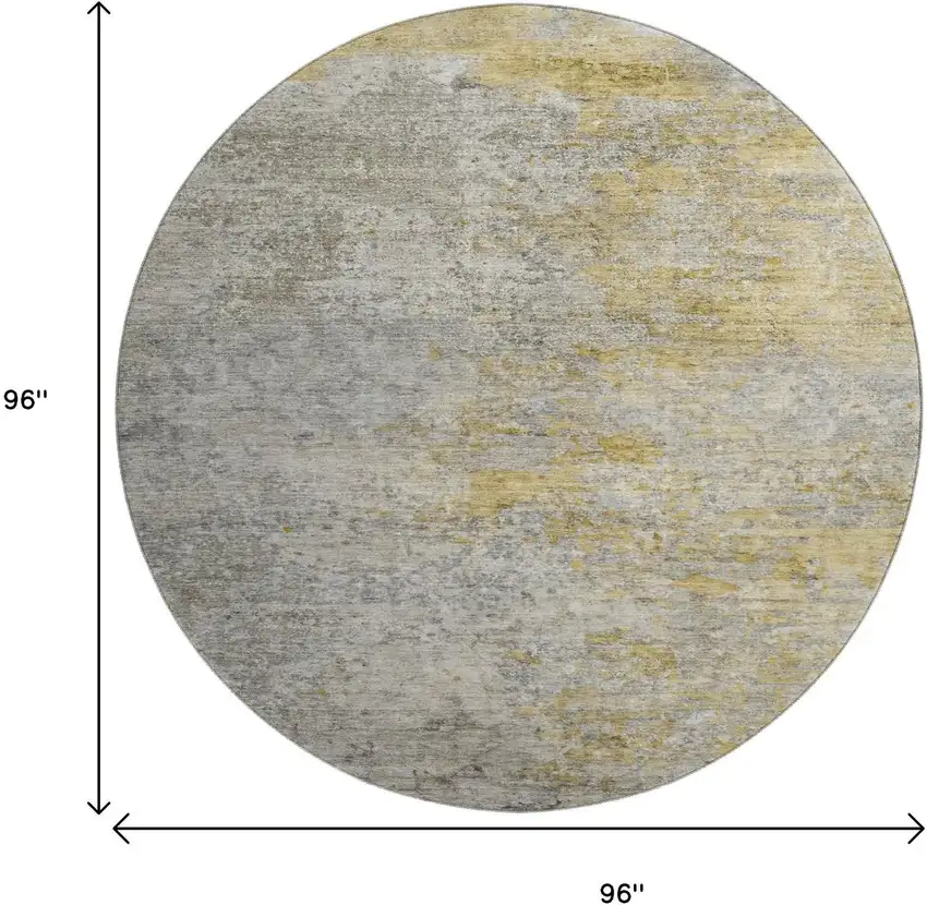 8' X 8' Gray Gold And Ivory Abstract Washable Round Rug With UV Protection Photo 8