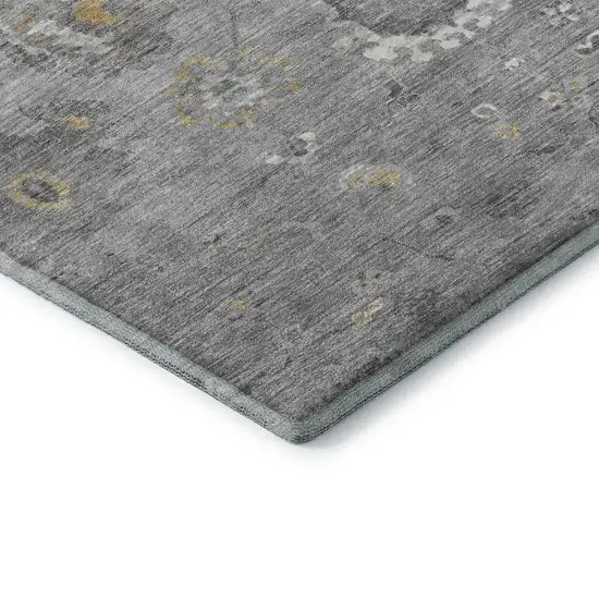 8' X 8' Gray Gold And Ivory Oriental Washable Round Rug With UV Protection Photo 6