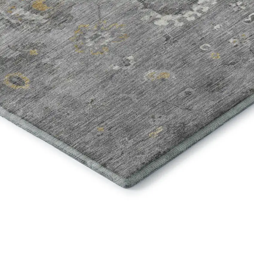 8' X 8' Gray Gold And Ivory Oriental Washable Round Rug With UV Protection Photo 6