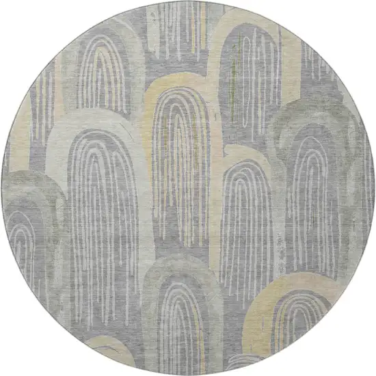 8' X 8' Gray Gold And Silver Geometric Washable Round Rug With UV Protection Photo 3