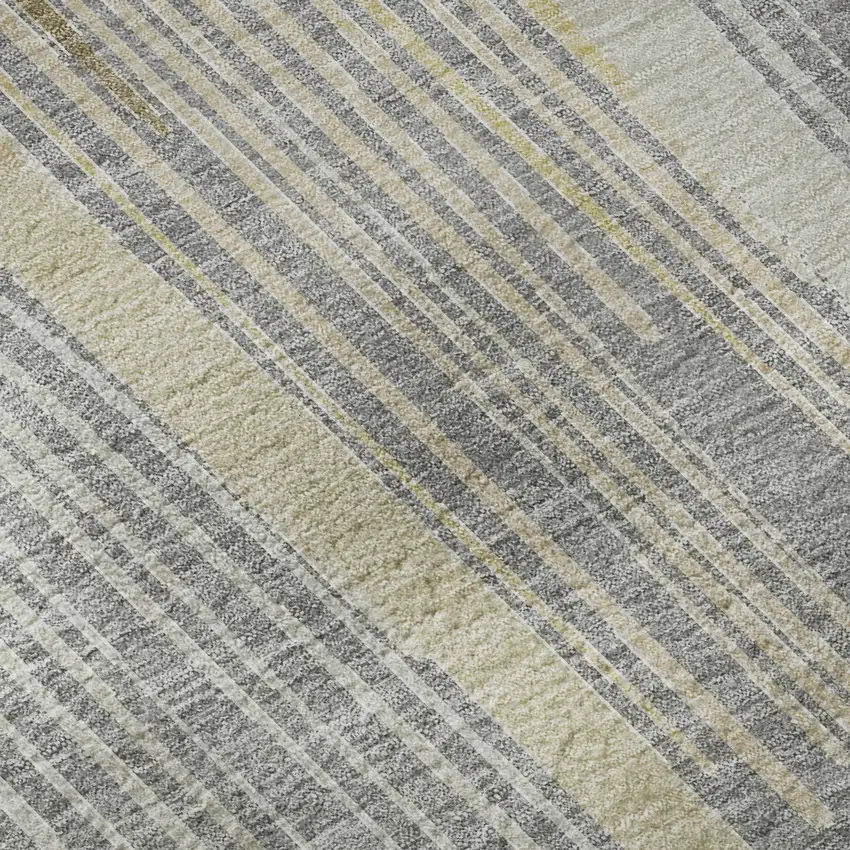 8' X 8' Gray Gold And Silver Geometric Washable Round Rug With UV Protection Photo 8