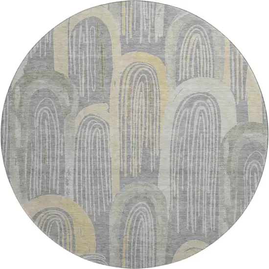 8' X 8' Gray Gold And Silver Geometric Washable Round Rug With UV Protection Photo 1