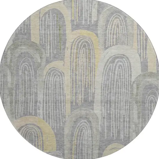 8' X 8' Gray Gold And Silver Geometric Washable Round Rug With UV Protection Photo 2