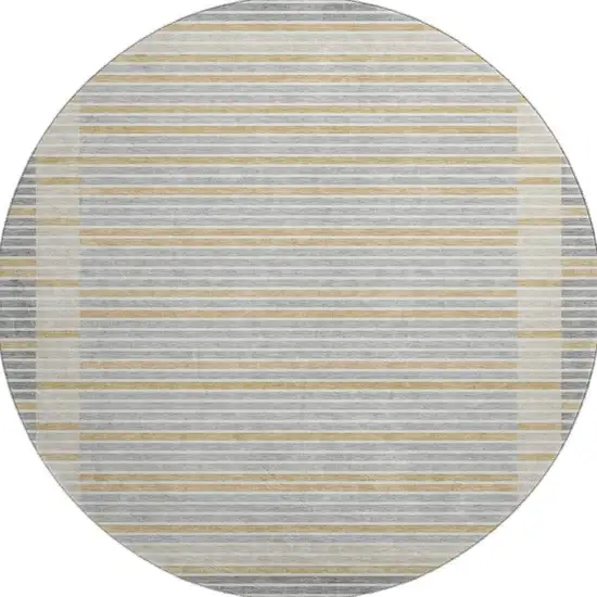 8' X 8' Gray Gold And Silver Striped Washable Round Rug With UV Protection Photo 2