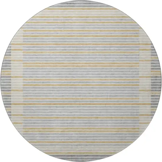 8' X 8' Gray Gold And Silver Striped Washable Round Rug With UV Protection Photo 3