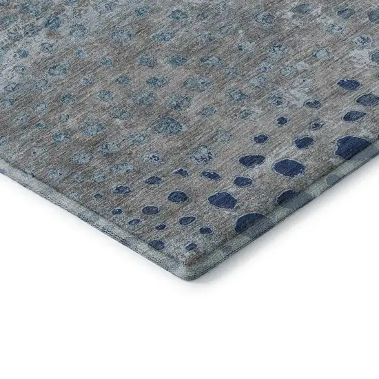 8' X 8' Gray Ivory And Blue Polka Dot Washable Round Rug With UV Protection Photo 6