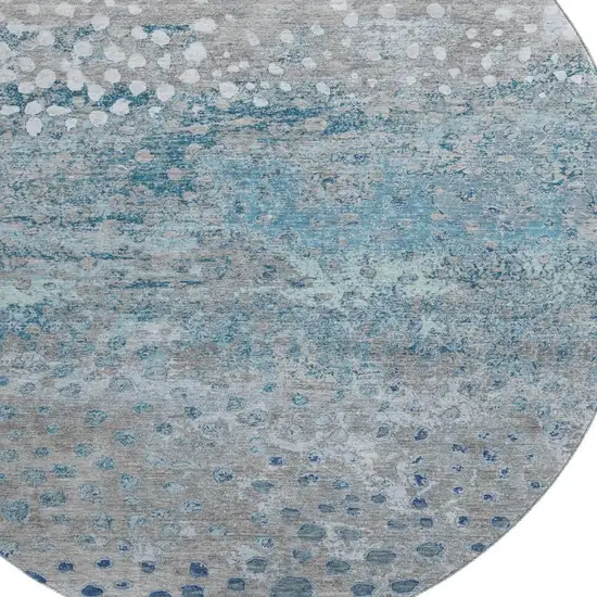 8' X 8' Gray Ivory And Blue Polka Dot Washable Round Rug With UV Protection Photo 2