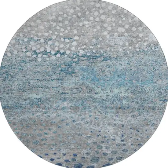 8' X 8' Gray Ivory And Blue Polka Dot Washable Round Rug With UV Protection Photo 3