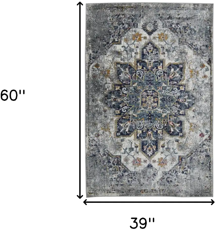 3' X 5' Gray Medallion Power Loom Area Rug Photo 3