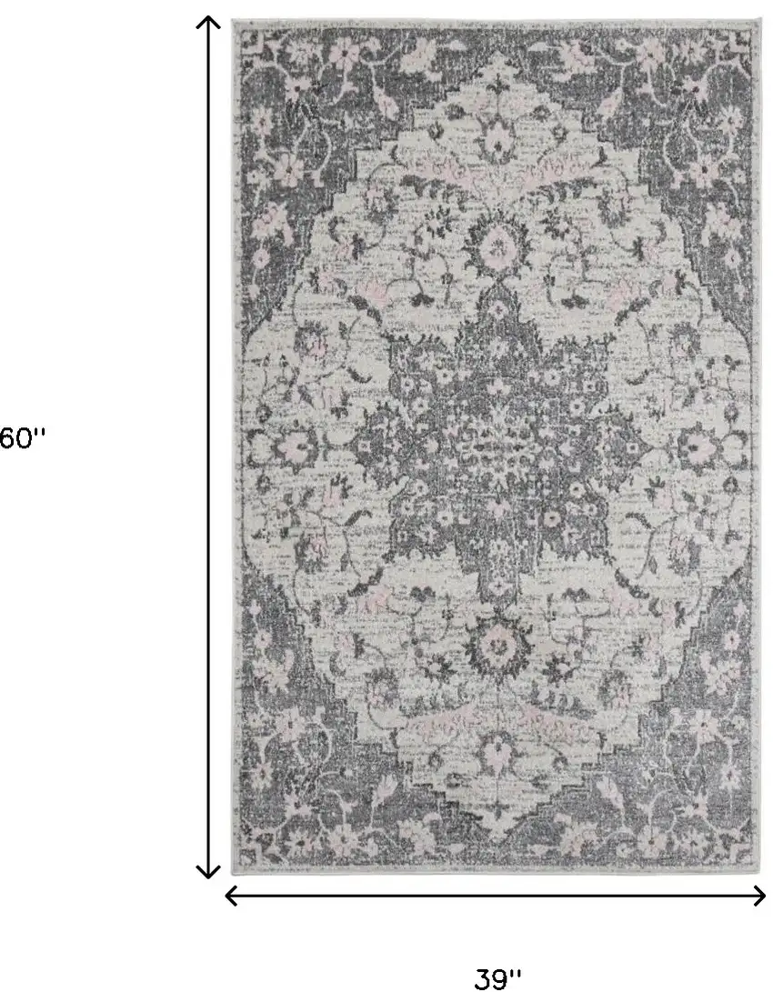 3' X 5' Gray Medallion Power Loom Area Rug Photo 3