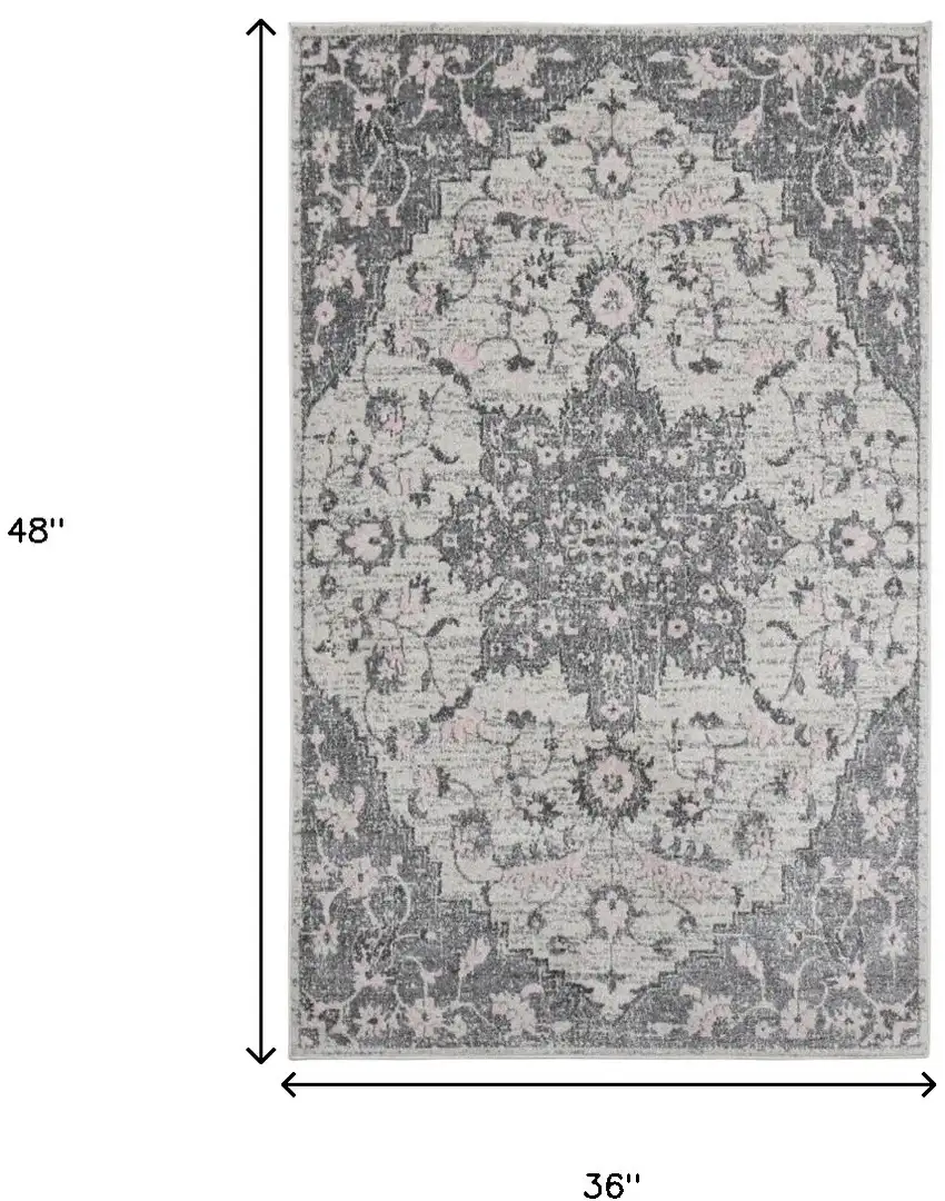 3' X 5' Gray Medallion Power Loom Area Rug Photo 9