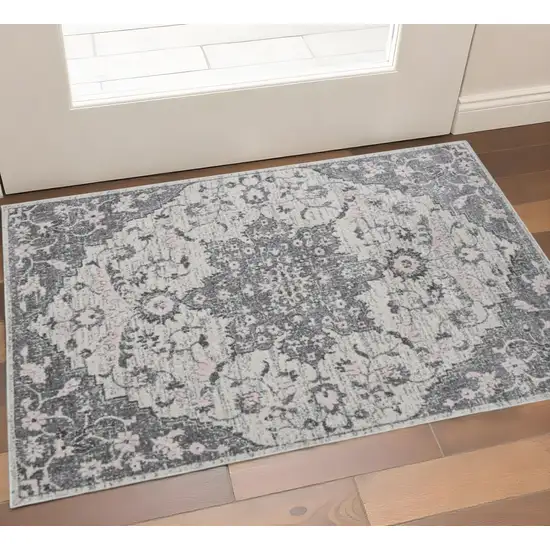 Gray And Dark Gray Medallion Distressed Area Rug Photo 1